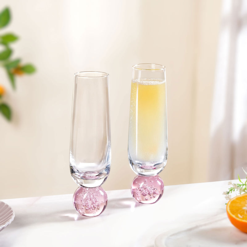 Ball Base Champagne Glass Set Of 2 280ml Pink