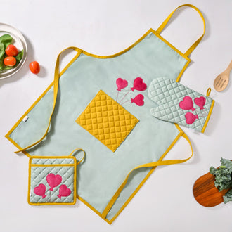 Balloon Heart Apron With Mitten And Pot Holder