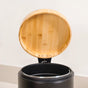 Bamboo Lid Metal Dustbin With Bucket Black 3000ml