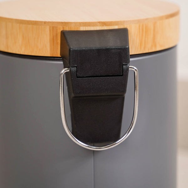 Modbin Bamboo Lid Metal Dustbin Grey 3000ml