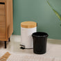 Bamboo Lid Metal Dustbin With Bucket White 3000ml