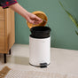 Bamboo Lid Metal Dustbin With Bucket White 3000ml
