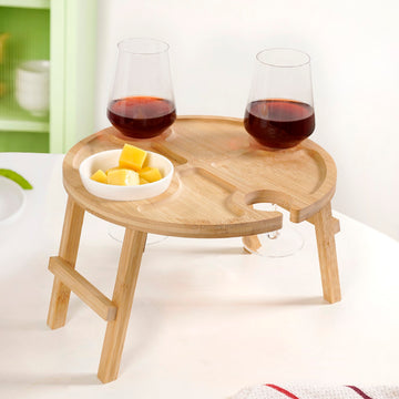 Bamboo Picnic Table With Wine Glass Holder