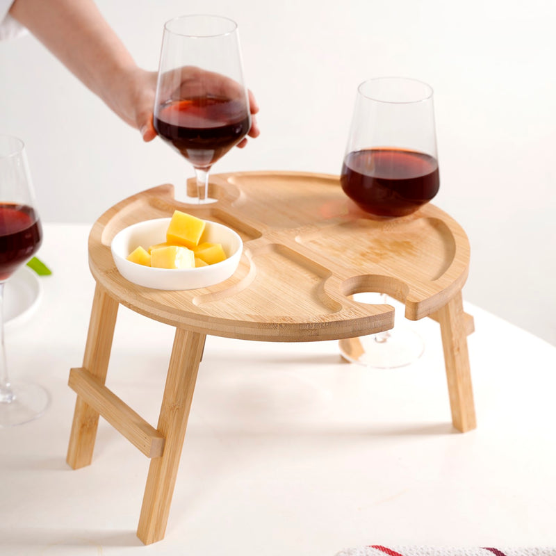 Bamboo Picnic Table With Wine Glass Holder
