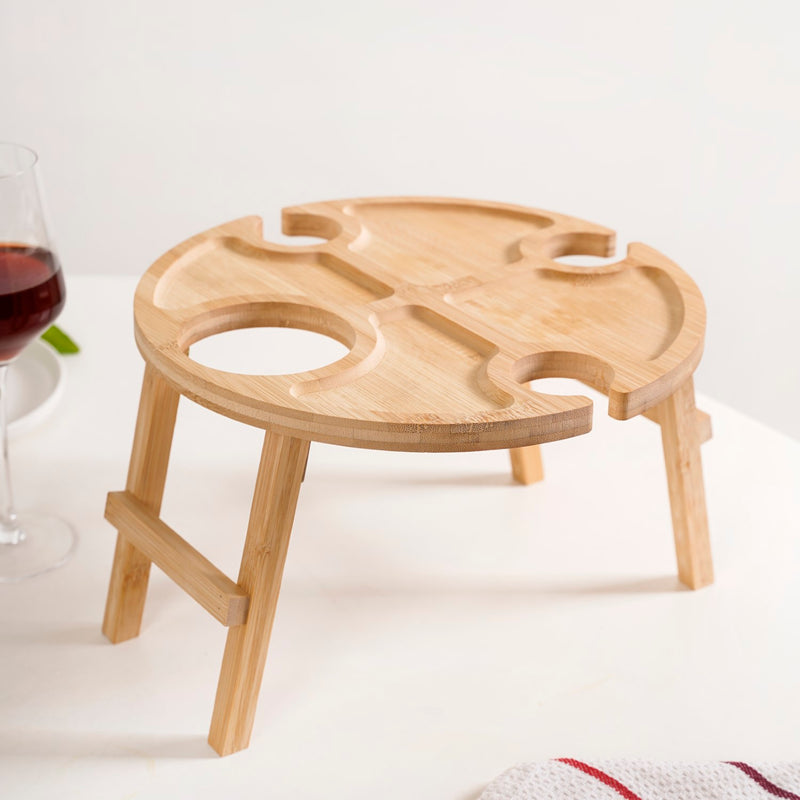 Bamboo Picnic Table With Wine Glass Holder