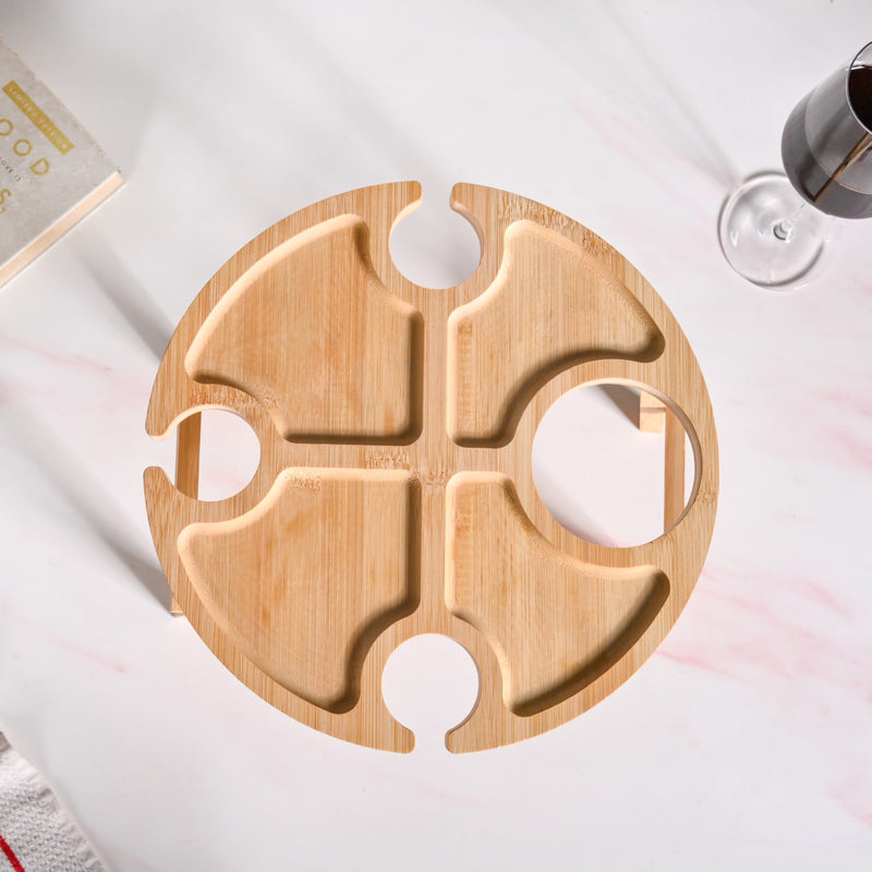 Bamboo Picnic Table With Wine Glass Holder