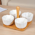 Bamboo Platter With Ceramic Bowls Set Of 5