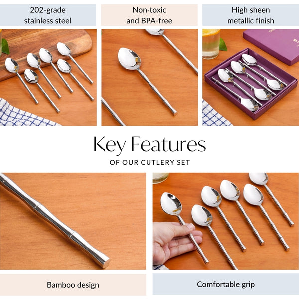 Bamboo Inspired Stainless Steel Table Spoon Set Of 6