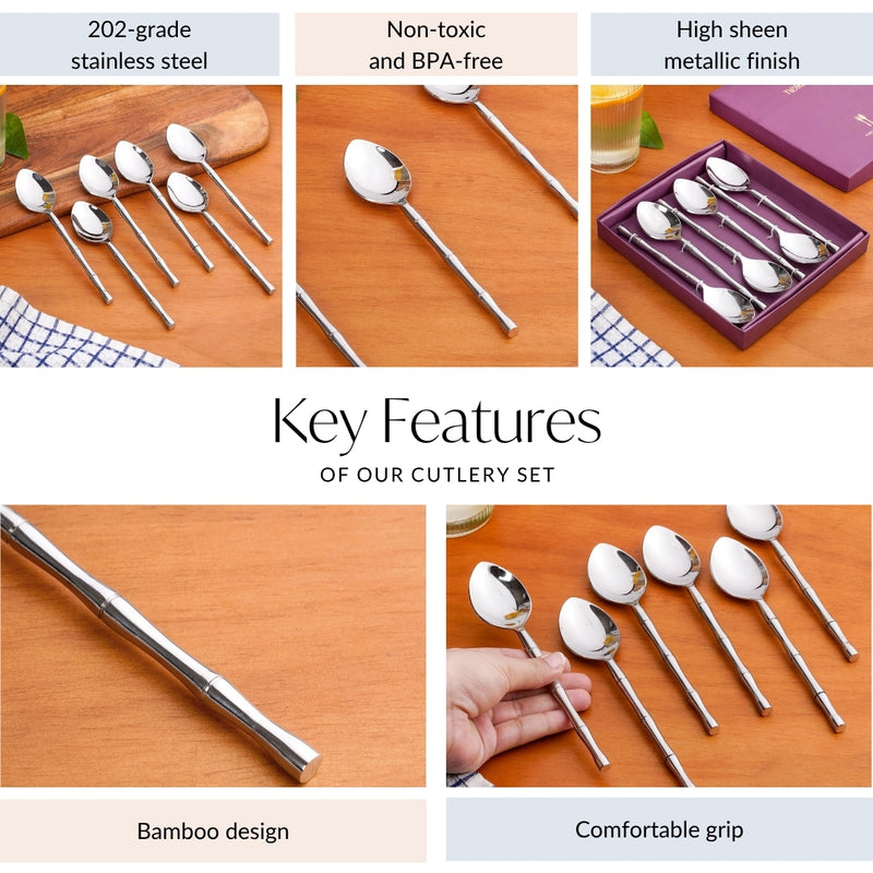 Bamboo Stem Stainless Steel Spoon Set Of 6