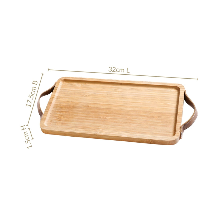 Bamboo Tray With Leather Handles