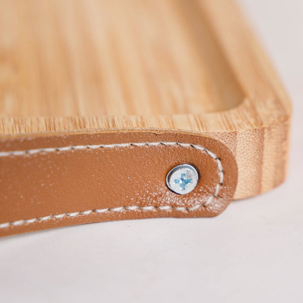 Bamboo Tray With Leather Handles 12inch