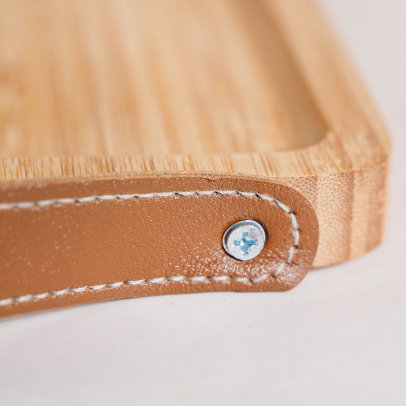 Bamboo Tray With Leather Handles