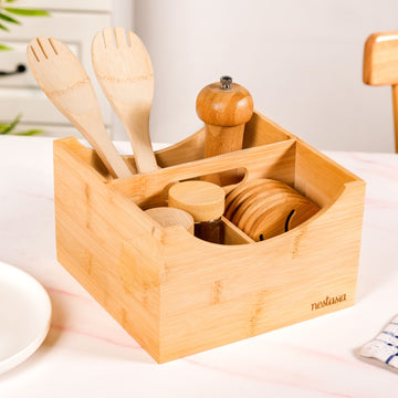 Bamboo Utensil Caddy With Handle
