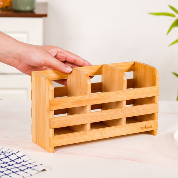 Bamboo Wood Cutlery Holder With 3 Sections