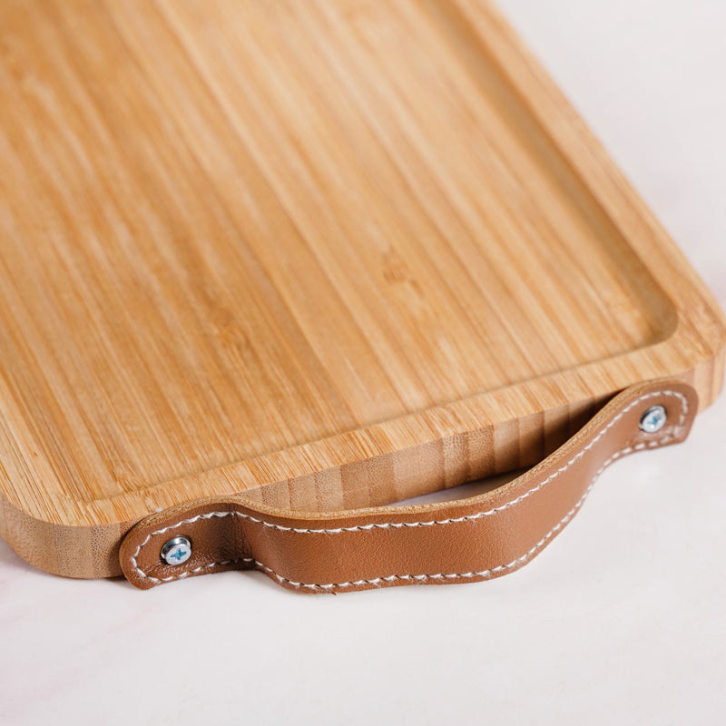 Bamboo Tray With Leather Handles