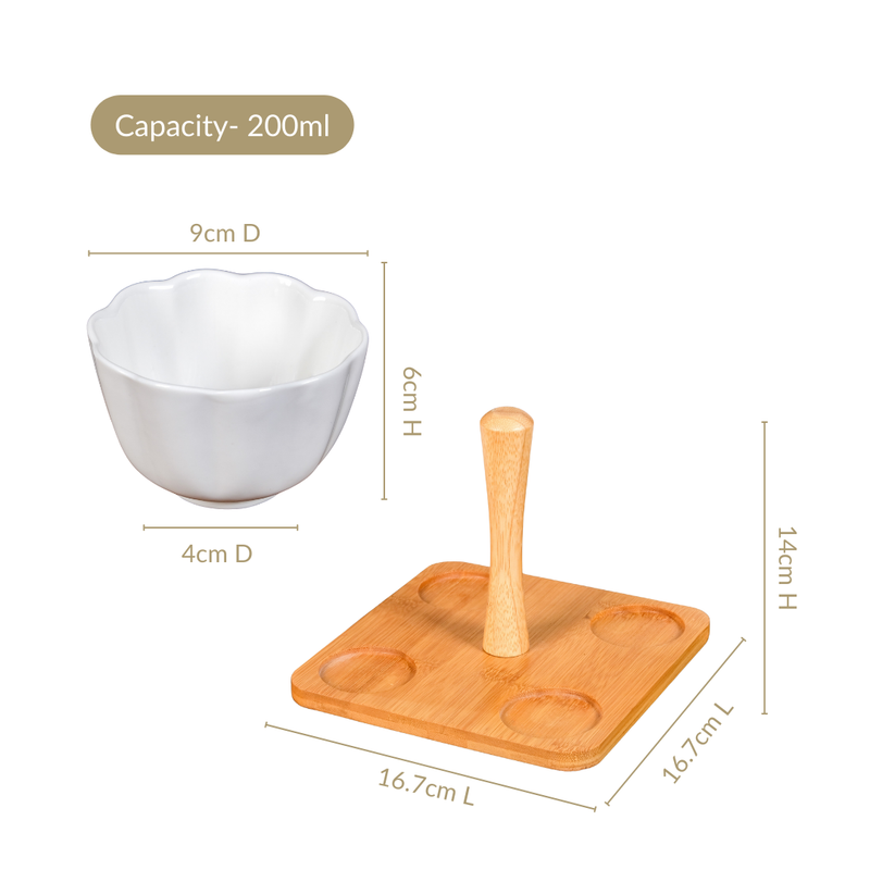 Bamboo Platter With Ceramic Bowls Set Of 5