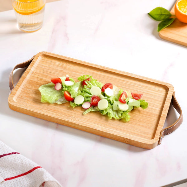 Bamboo Tray With Leather Handles