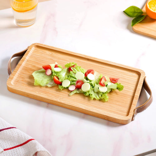 Bamboo Tray With Leather Handles