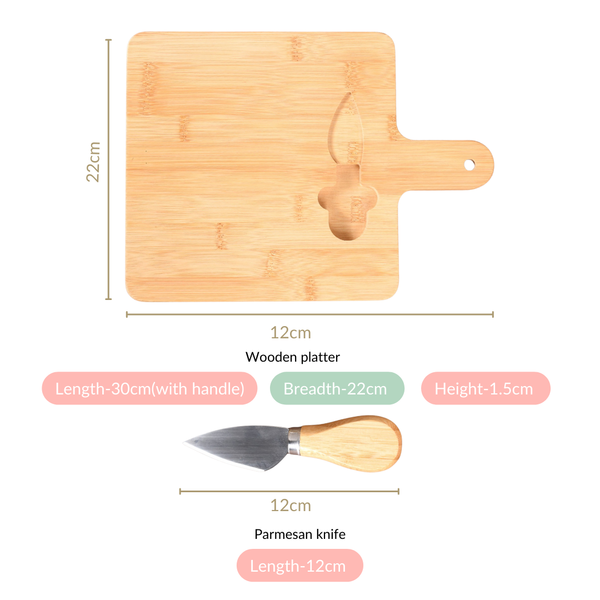 Bamboo Wood Cheese Platter With Parmesan Knife