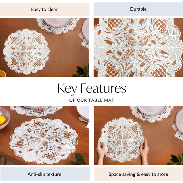 Baroque Bloom Table Mat White Silver Set Of 6