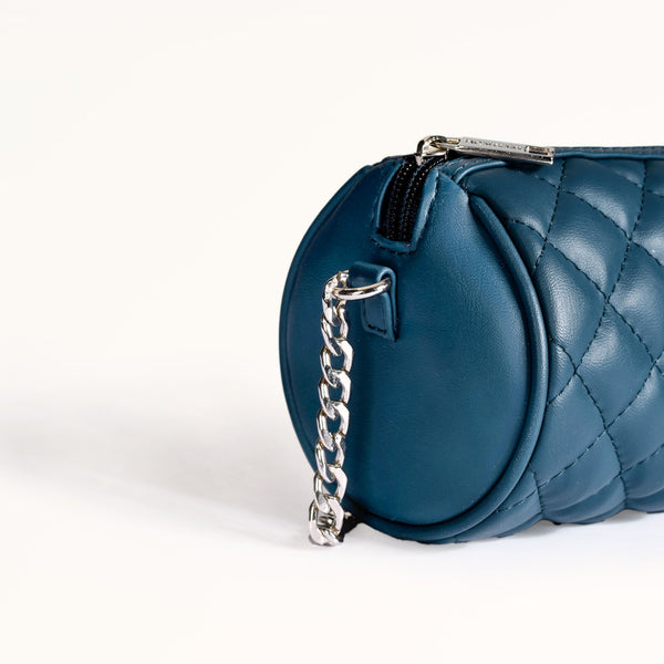Blue Mini Barrel Bag With Chain Strap
