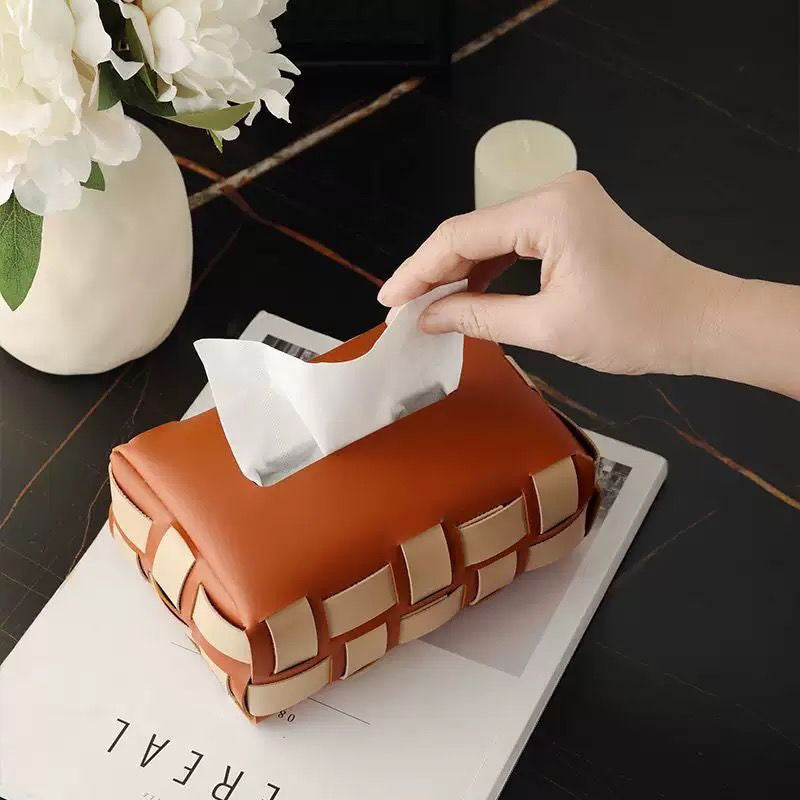Basket Weave Tissue Box Brown Beige