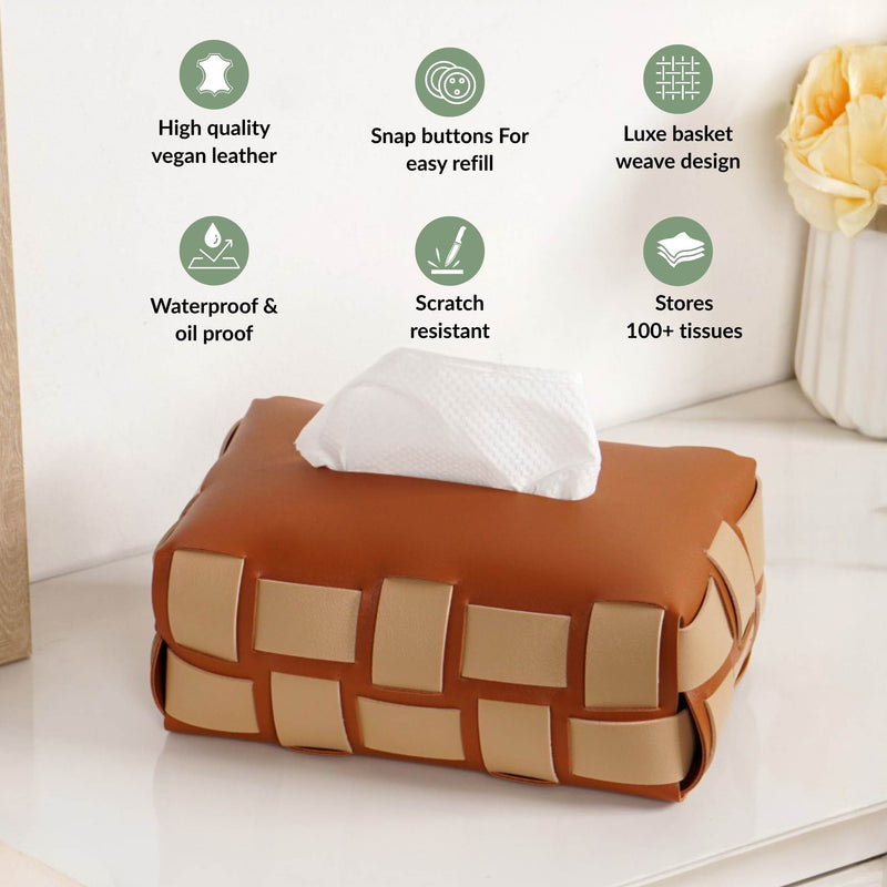 Basket Weave Tissue Box Brown Beige