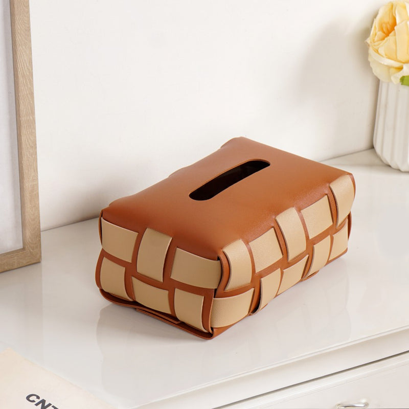 Basket Weave Tissue Box Brown Beige