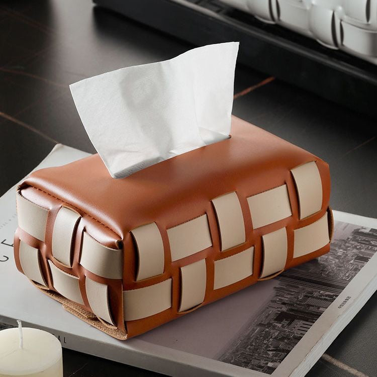 Basket Weave Tissue Box Brown Beige
