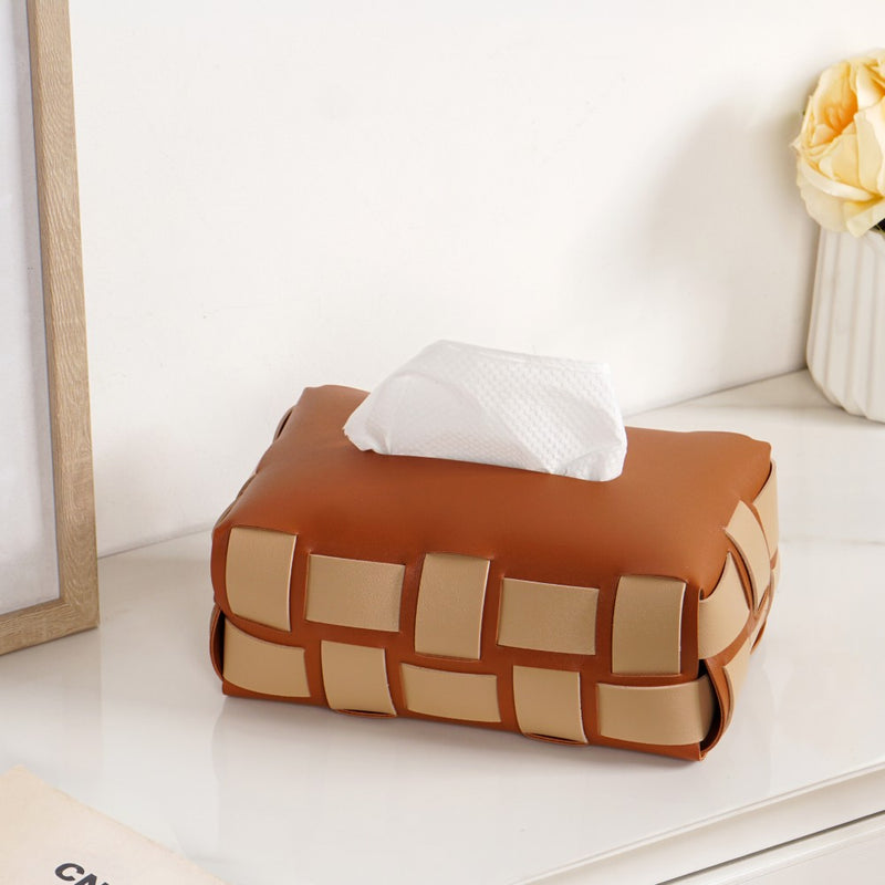 Basket Weave Tissue Box Brown Beige