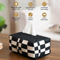 Basket Weave Vegan Leather Tissue Box Black And Beige