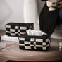 Basket Weave Vegan Leather Tissue Box Black And Beige