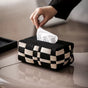Basket Weave Vegan Leather Tissue Box Black And Beige
