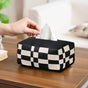 Basket Weave Vegan Leather Tissue Box Black And Beige