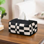 Basket Weave Vegan Leather Tissue Box Black And Beige