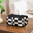 Basket Weave Vegan Leather Tissue Box Black And Beige