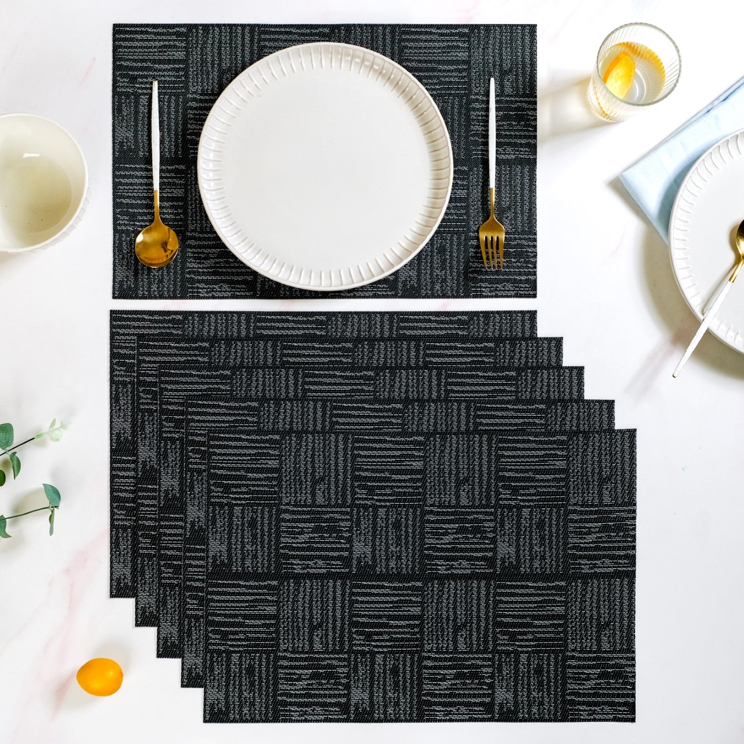 Basket Weave Black Dinner Table Mats Set Of 6