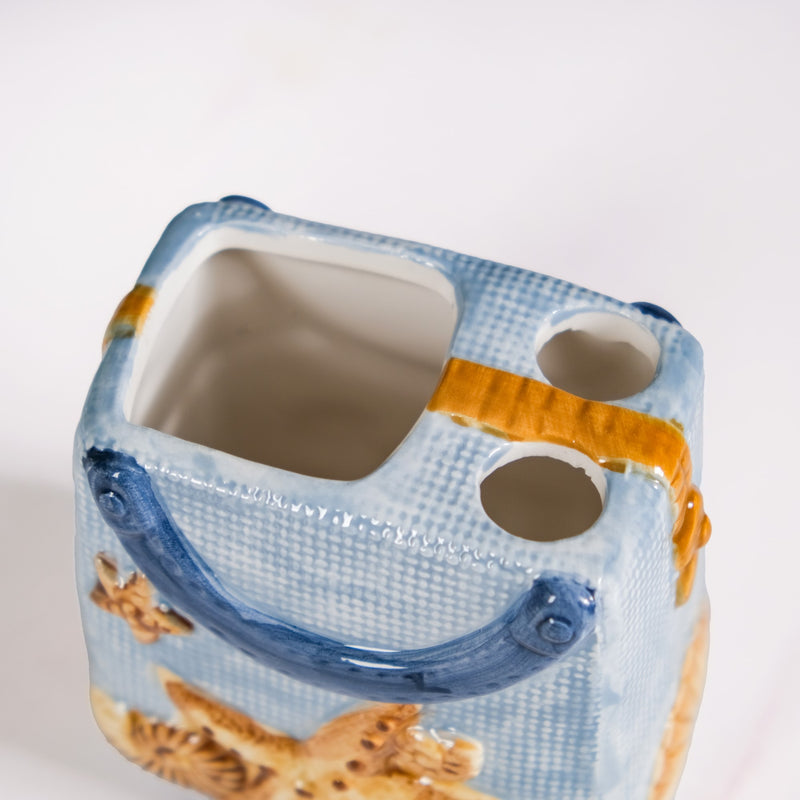 Coastal Ceramic Bath Set Of 3 Blue