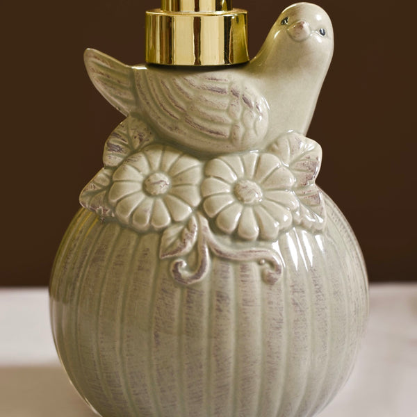 Bird Ceramic Embossed Liquid Soap Dispenser Pastel Green