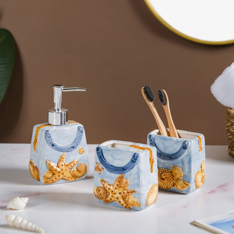 Coastal Ceramic Bath Set Of 3 Blue