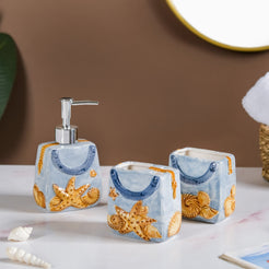 Coastal Ceramic Bath Set Of 3 Blue