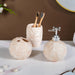 Beige Embossed Ceramic Bath Set Of 3