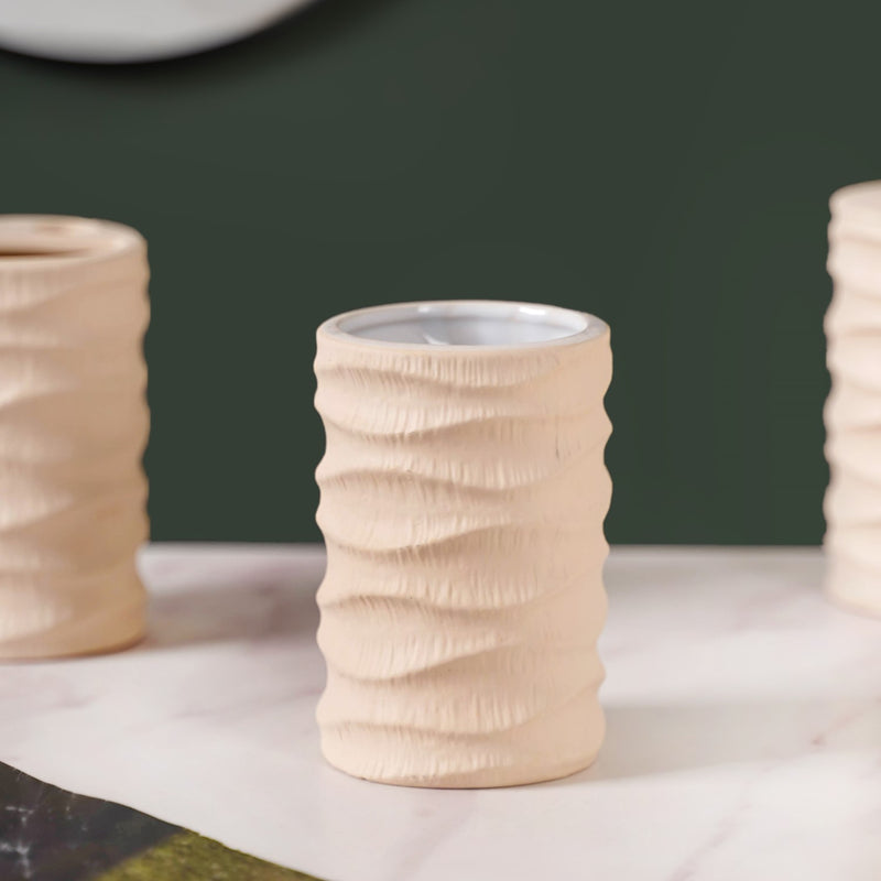 Wave Design Bathroom Accessories Set Of 3 Beige