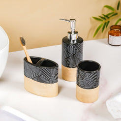 Black And Beige Geometric Bathroom Accessories Set Of 3