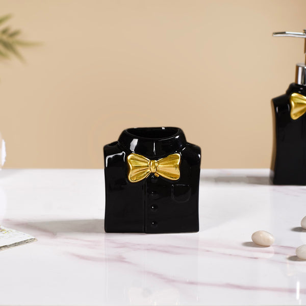 Dapper Shirt With Bow Ceramic Bath Set Of 3 Black