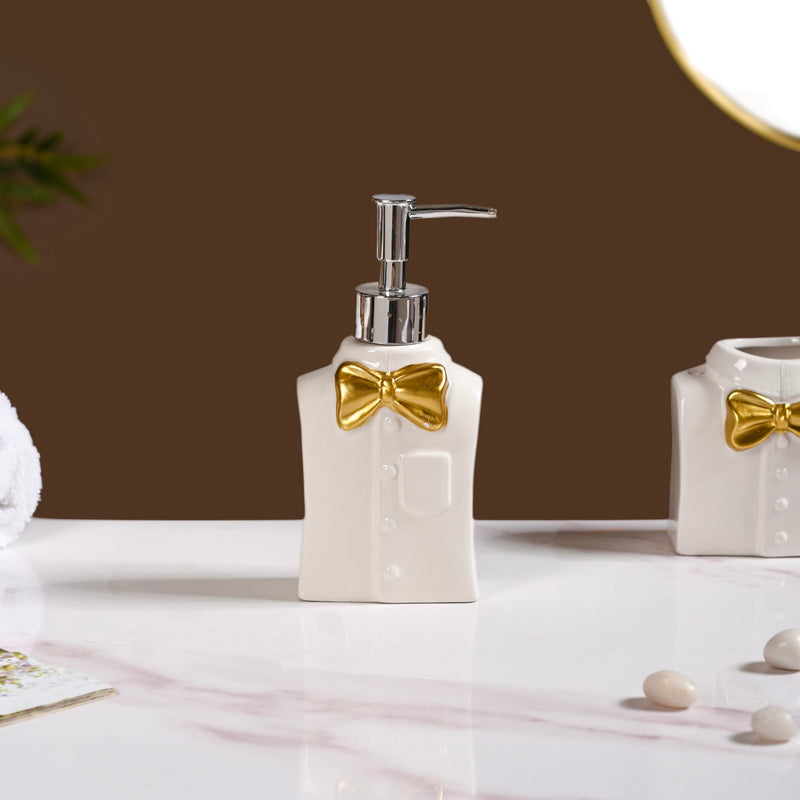 Eclectic Bow Tie Shirt Ceramic Bath Set Of 3 White