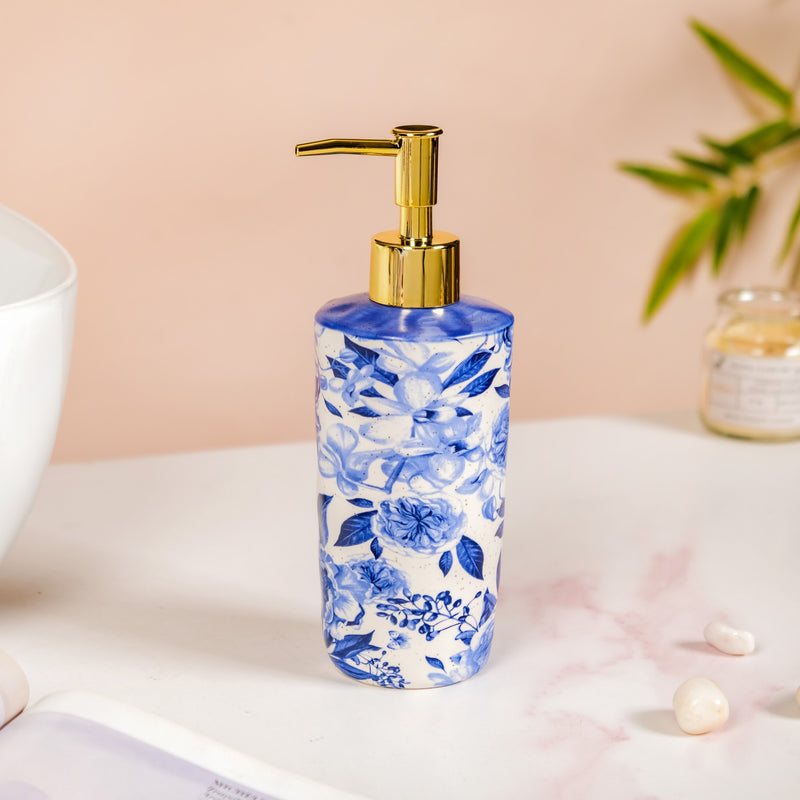 Floral Blue Bath Accessory Set Of 3