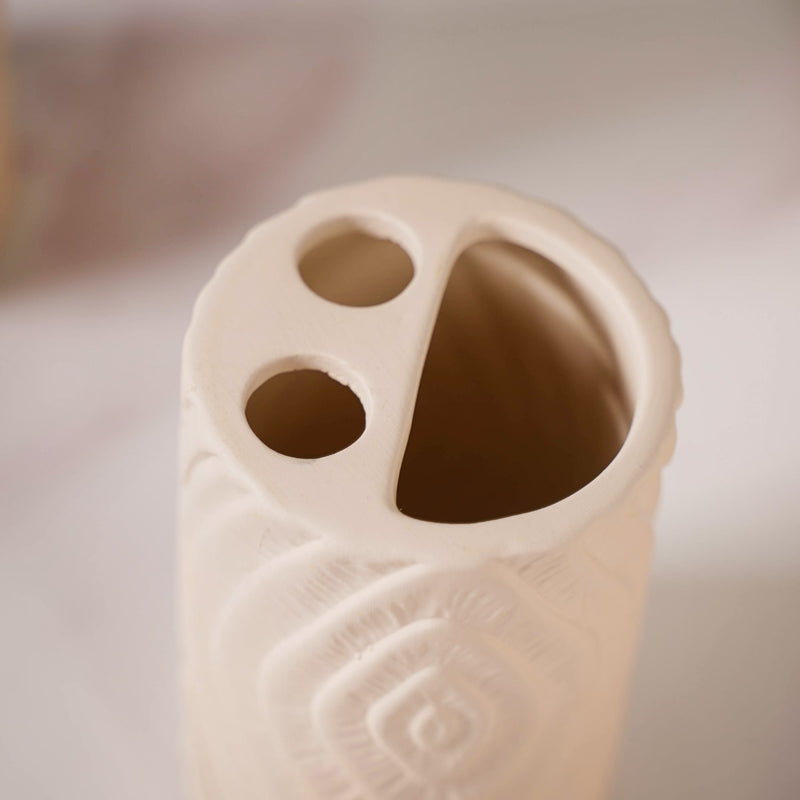 Tree Ring Textured Bathroom Accessories Set Of 3 Beige