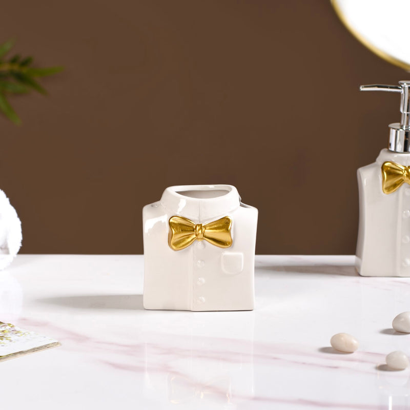 Eclectic Bow Tie Shirt Ceramic Bath Set Of 3 White