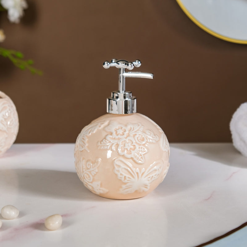 Beige Embossed Ceramic Bath Set Of 3